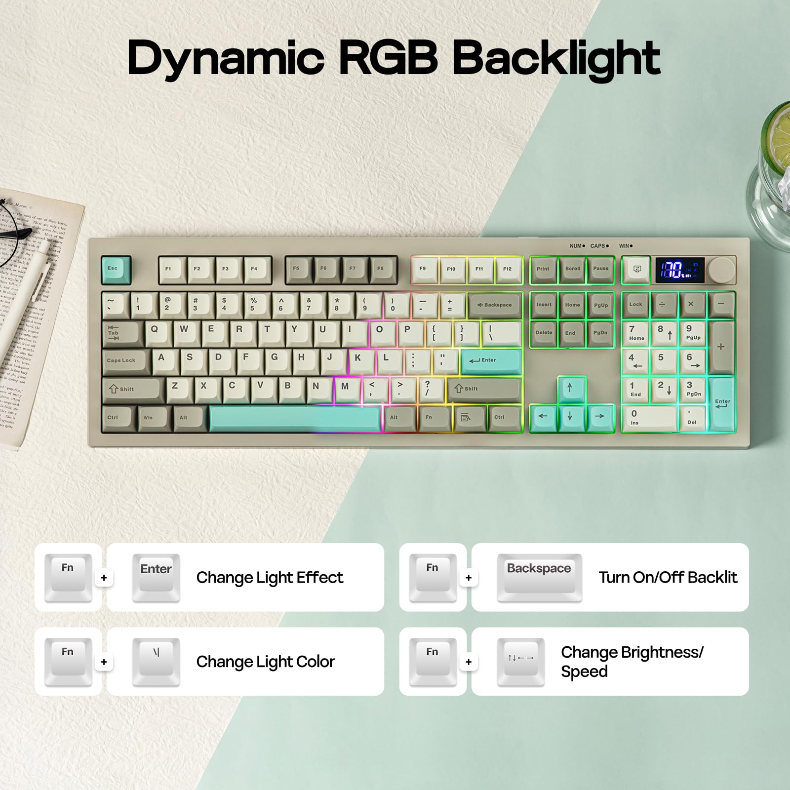 EPOMAKER Aula S102 Pro Teclado Silencioso para Juegos de Membrana con Pantalla TFT, Control de Volumen&Teclado Numérico, BT/2.4G/USB, RGB, Estructura de Silicona Suave, para Gaming/Oficina (Gris) — view 7
