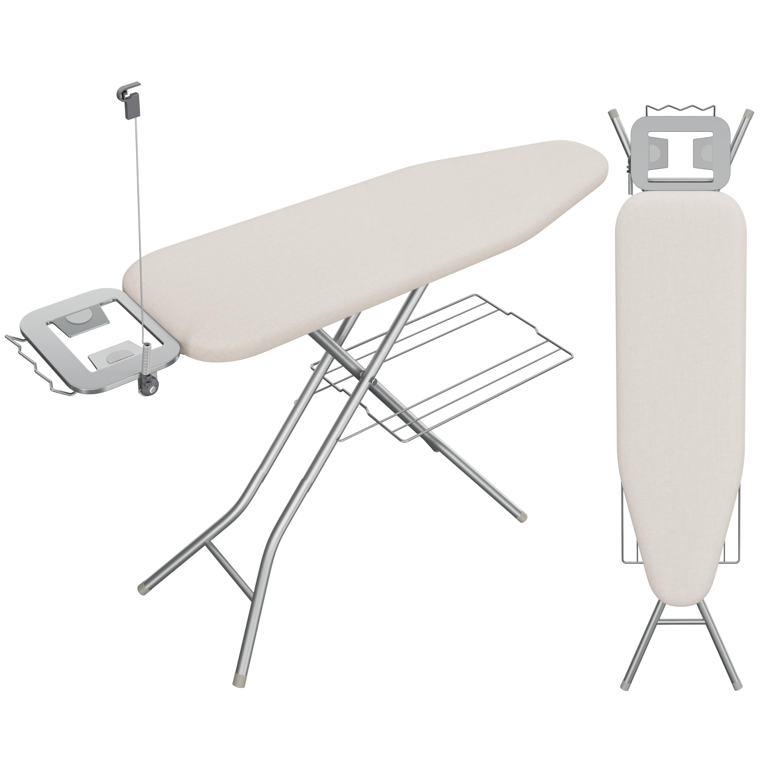 Yaheetech Ironing Board, Compact Iron Board with Cord Holder, Steam Iron Rest and Bottom Storage Tray, 9 Adjustable Heights & 3 Layer Cover, Folding Heavy Duty Ironing Board 52X14, Beige