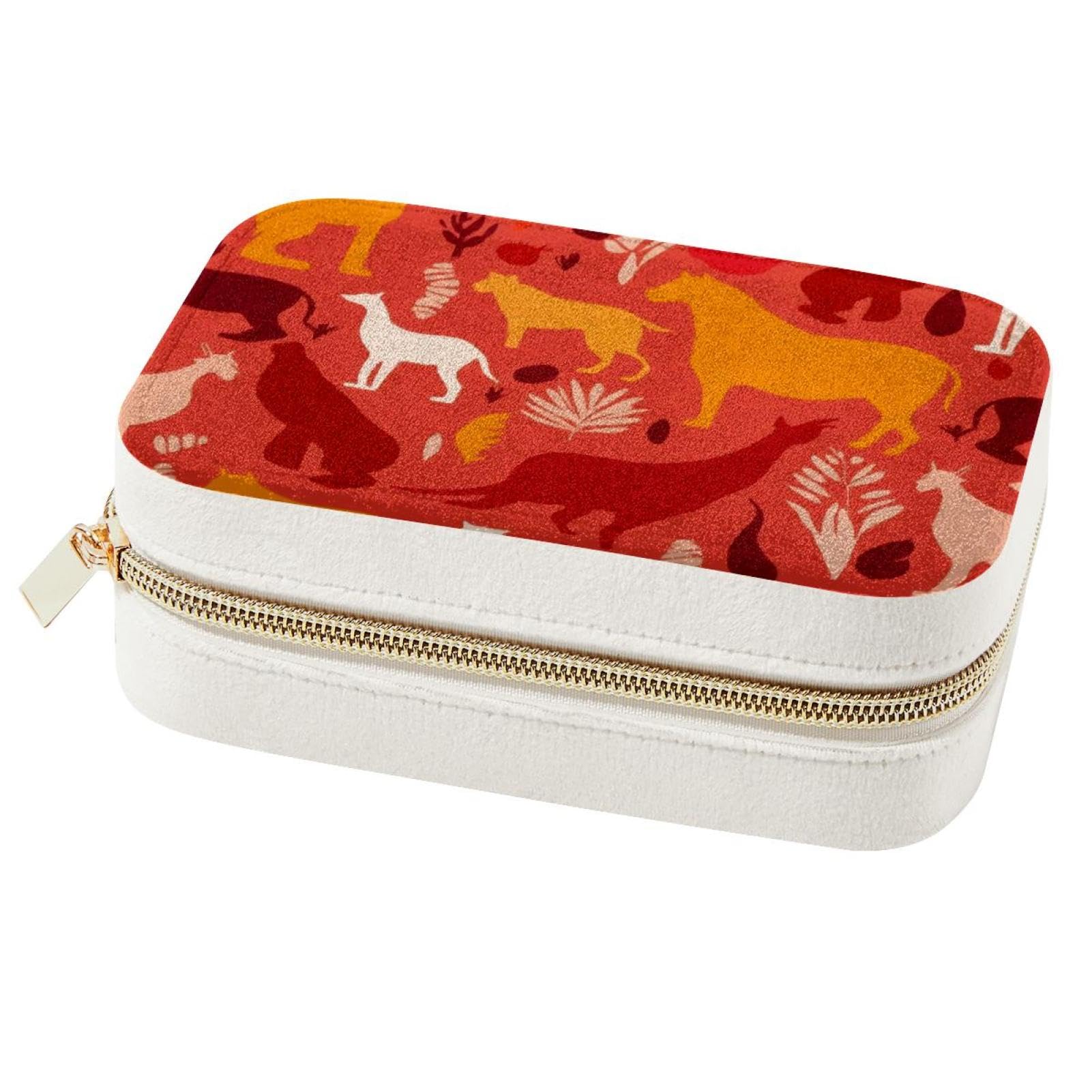 Boîte à bijoux en velours rouge avec double couche de rangement pour bagues et colliers