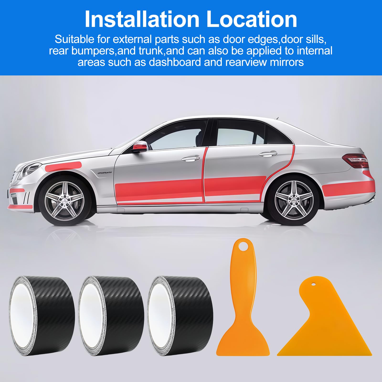 3 Rollen Auto-Schutzfolie Selbstklebend – Carbon-Optik, 5 Cm X 3 M, Für Türkanten & Mehr