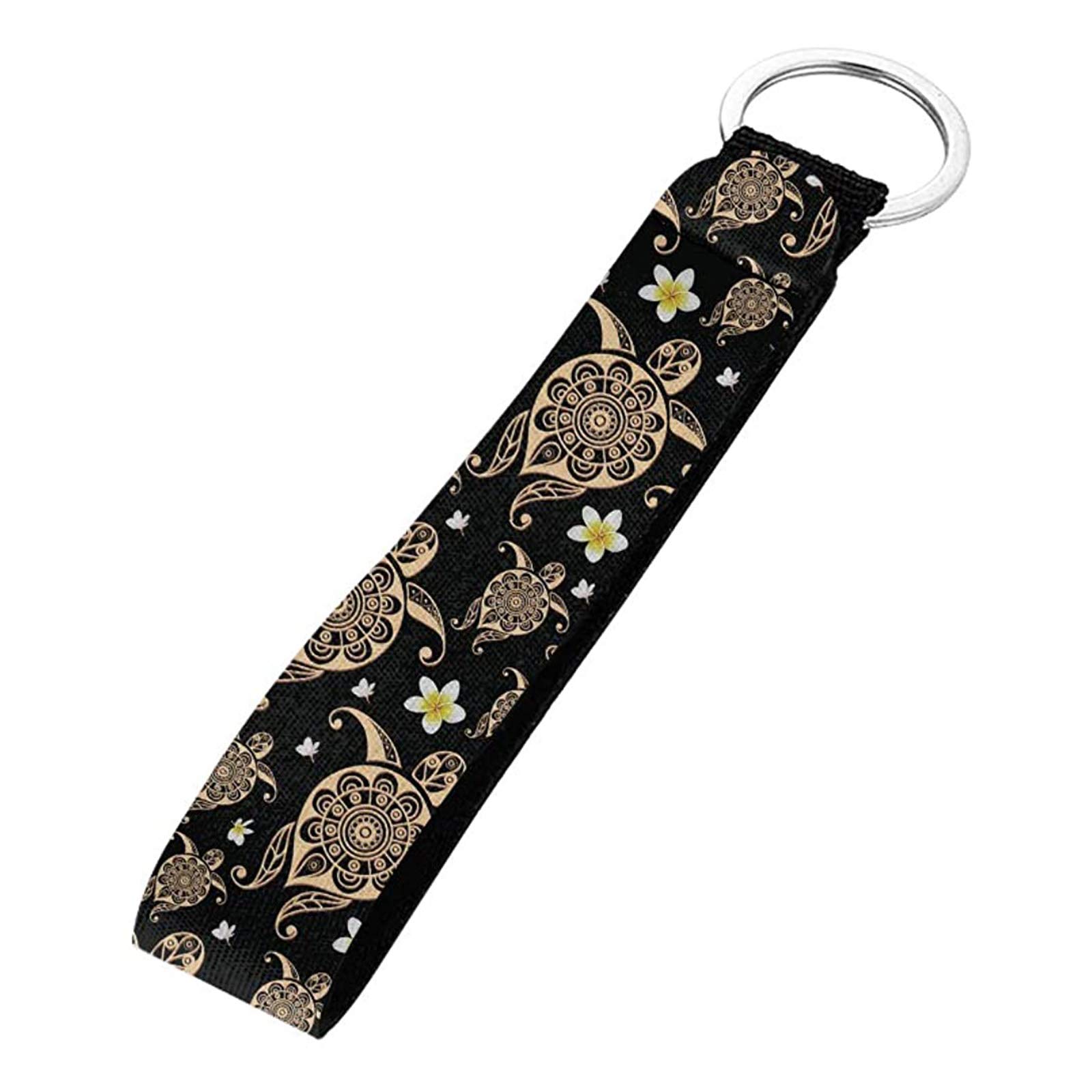 Jeiento Unisex Sea Turtles-Black Sea Turtle Pattern Keychain Wristlet Strap Hand Wrist Lanyard Keyring Holder For Car Keys Black