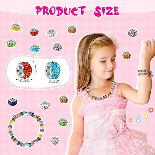 Miniatura 2 de Crowye 400 cuentas de vidrio con agujero grande a granel, cuentas de artesanía europea, cuentas de agujero grande para fabricación de joyas de 0.47