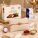 DeoDap Designer Om Damru Rakhi for Brother with Choco Coated Almonds Chocolate 32gm, Pooja Coin, Roli Chawal & Card | Rakhi with Chocolate Combo for Raksha Bandhan gallery image