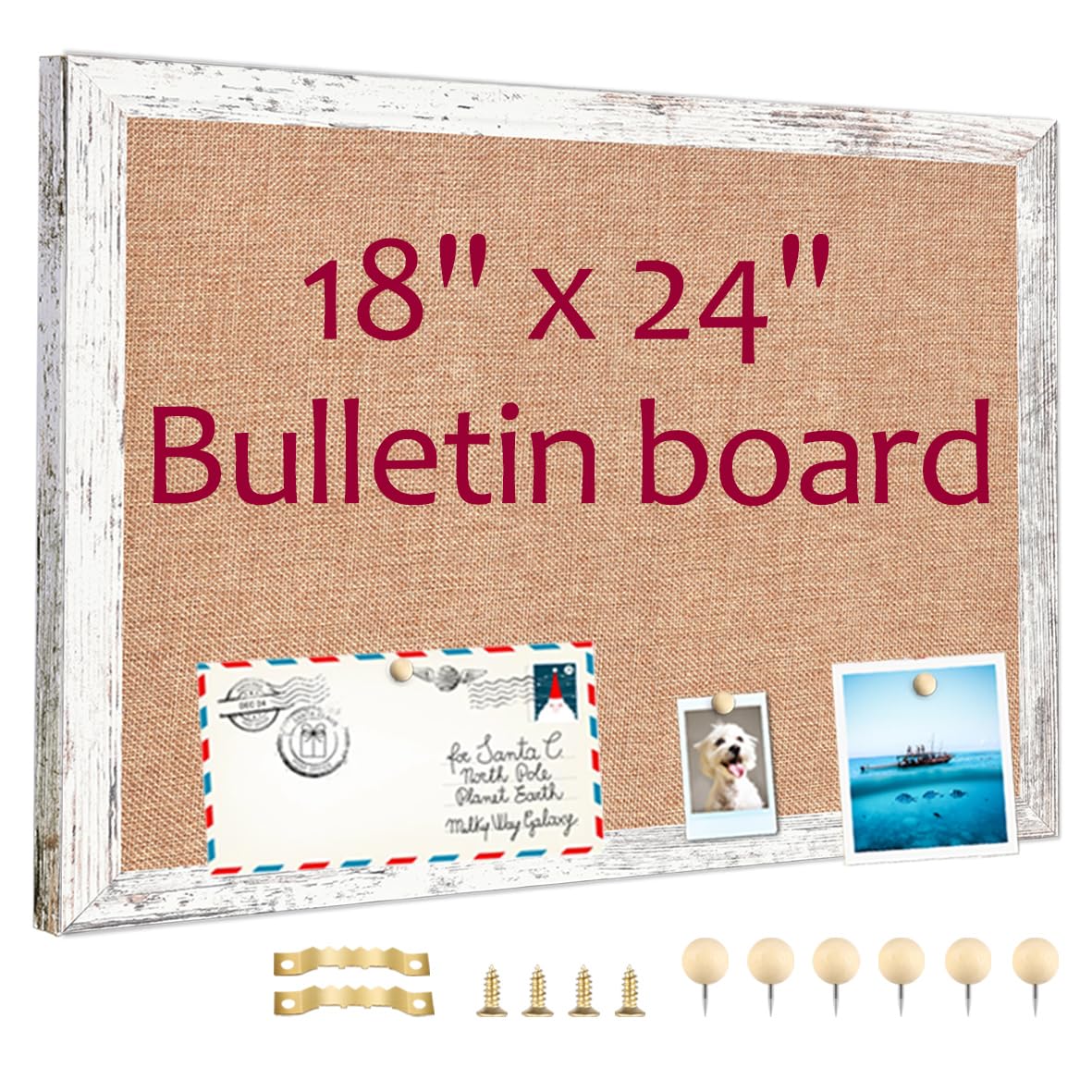 Umtiti MBDB-4560 Holztafel mit Leinen, 45 x 60 cm, Pinnwand, Wanddekoration, Hängestift, Vintage-Stil, weißer Holzrahmen, dekorative Pinnwand oder Nachrichtenbrett zum Aufhängen