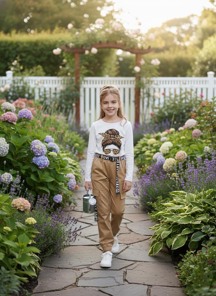 Zupora Girls 2 Piece Outfits Kids Clothes Ruched Top Long Sleeve T Shirt Camo Pants Set Girls' Clothing Sets 6-14 - Image 4