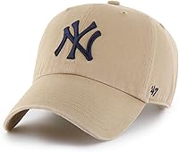 47 Brand MLB Khaki Primary Logo Clean Up Adjustable Dad Hat - Relaxed Fit Baseball Cap, One Size Fits Most Adults