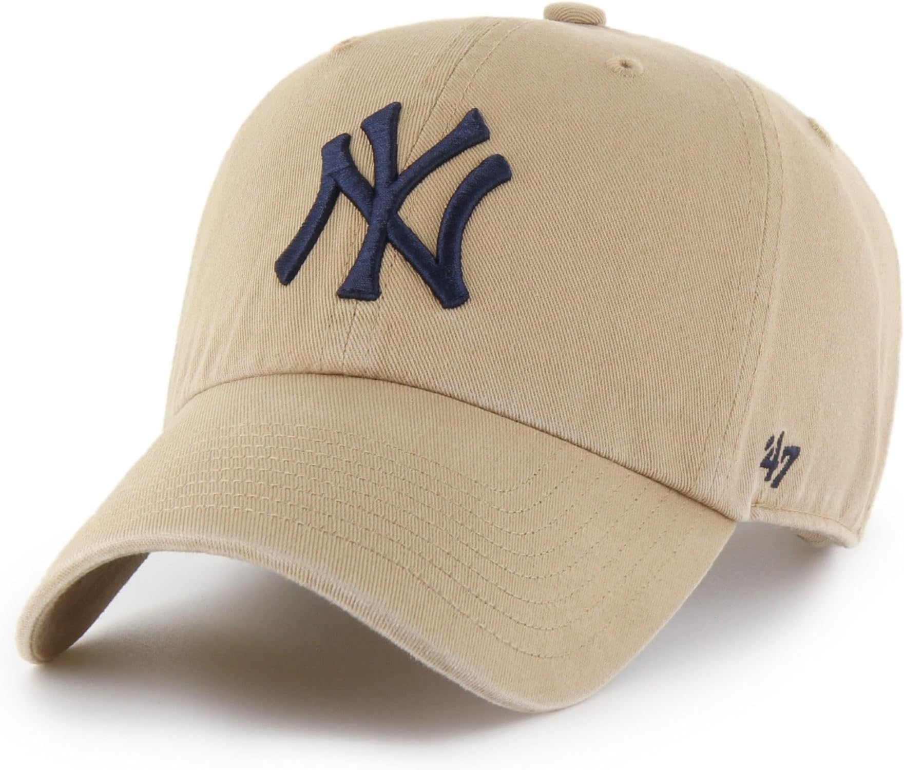 Brand MLB Khaki Primary Logo Clean Up Adjustable Strap Baseball Dad Hat Cap, Adult One Size Fits All
