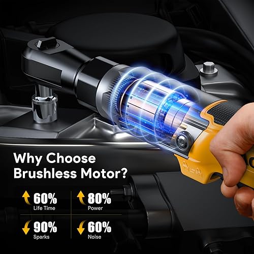 Miniatura 4 de Llave de trinquete inalámbrica de 3/8", compatible con batería DEWALT 20V MAX, motor eléctrico de trinquete sin escobillas de 74 pies-libras