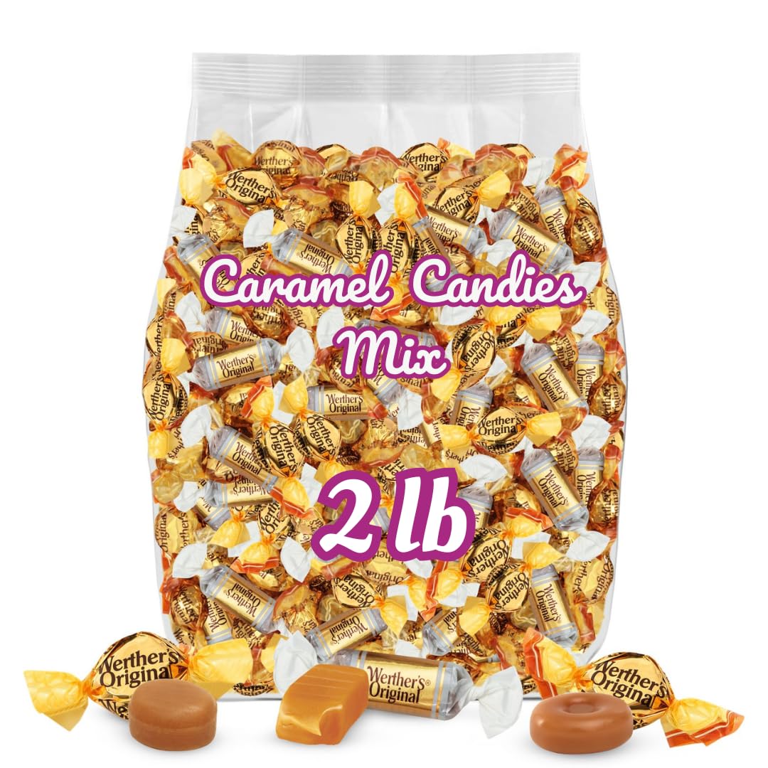 Werther's Original Hard, Creamy Filled & Chewy Caramel Candies, 2 LB Mix – Individually Wrapped Classic, Soft & Creamy Caramels – Made with Real Butter & Fresh Cream – Bulk Bag for Sharing