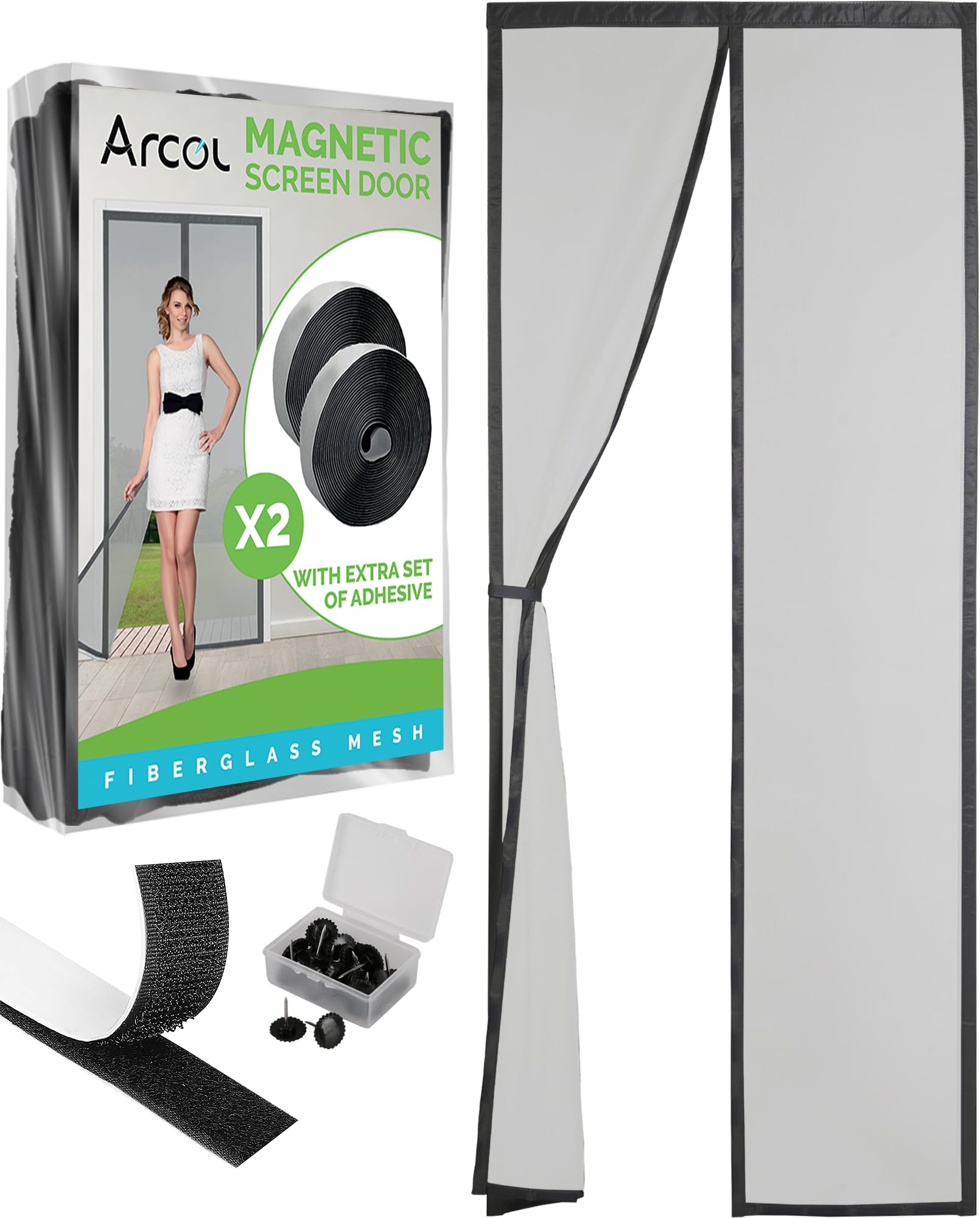 ARCOL Magnetic Fly Screens for Doors, Fine Impenetrable Mesh, 92x212 cm, Minimal Design, Totally Magnetic Door Fly Screen