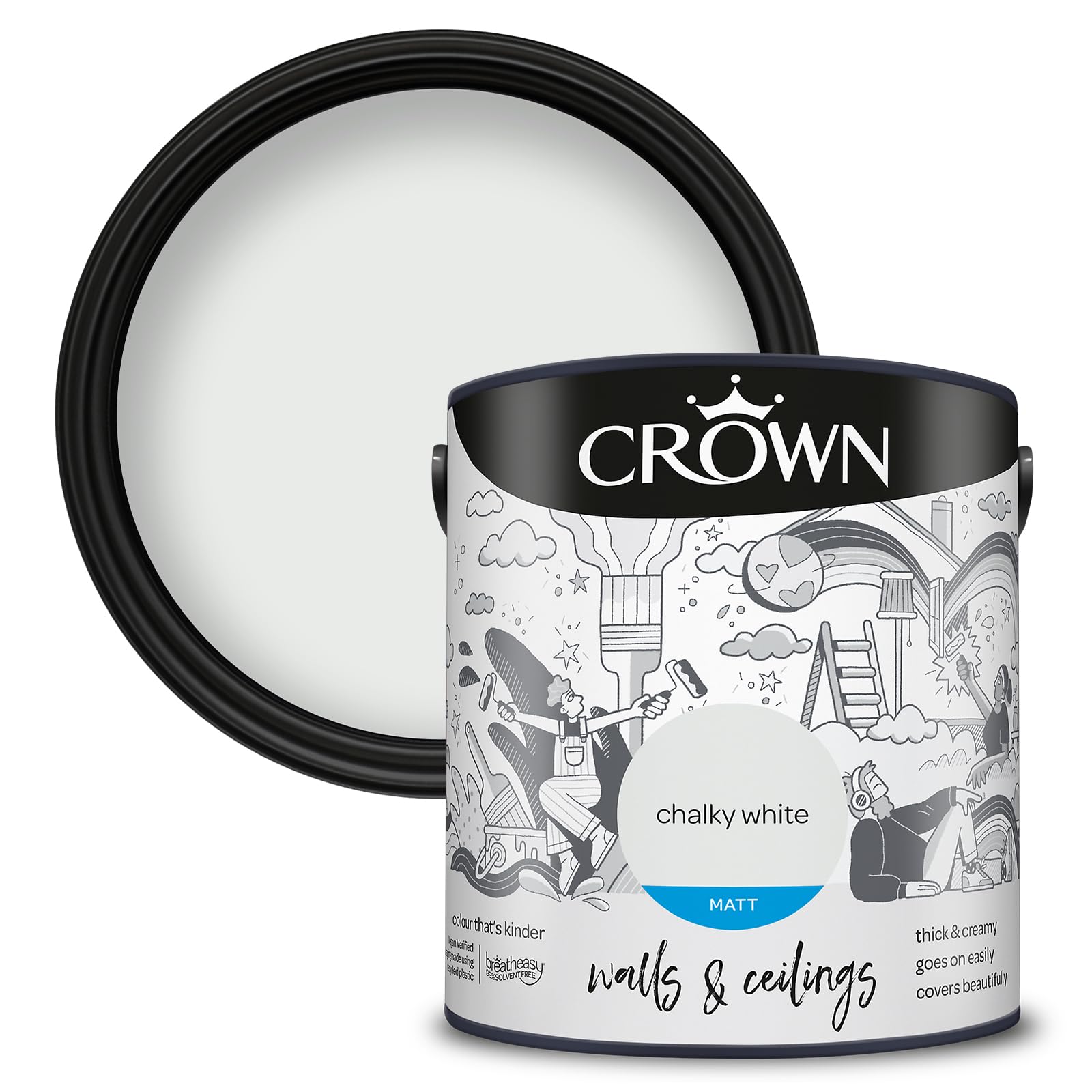 Crown Breatheasy Walls & Ceilings Chalky White Matt Emulsion Paint 2.5L