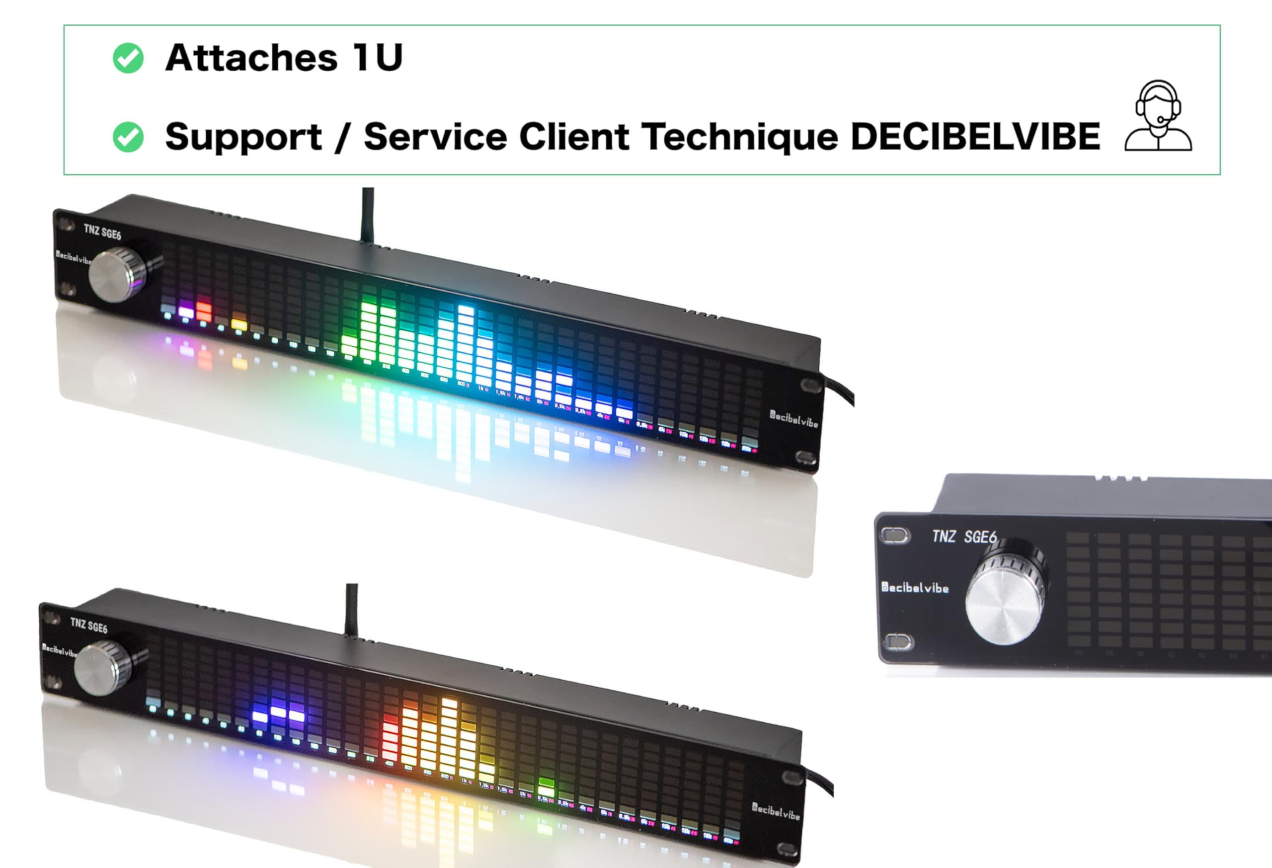 Decibelvibe TNZ SGE6 - Égaliseur Graphique Audio avec Entrée/Sortie RCA-Jack 3.5, entrée sans Fil Via Un Microphone intégré, entrée USB et Bluetooth, préampli Audio pour Systèmes Audio-Vidéo (Argent)