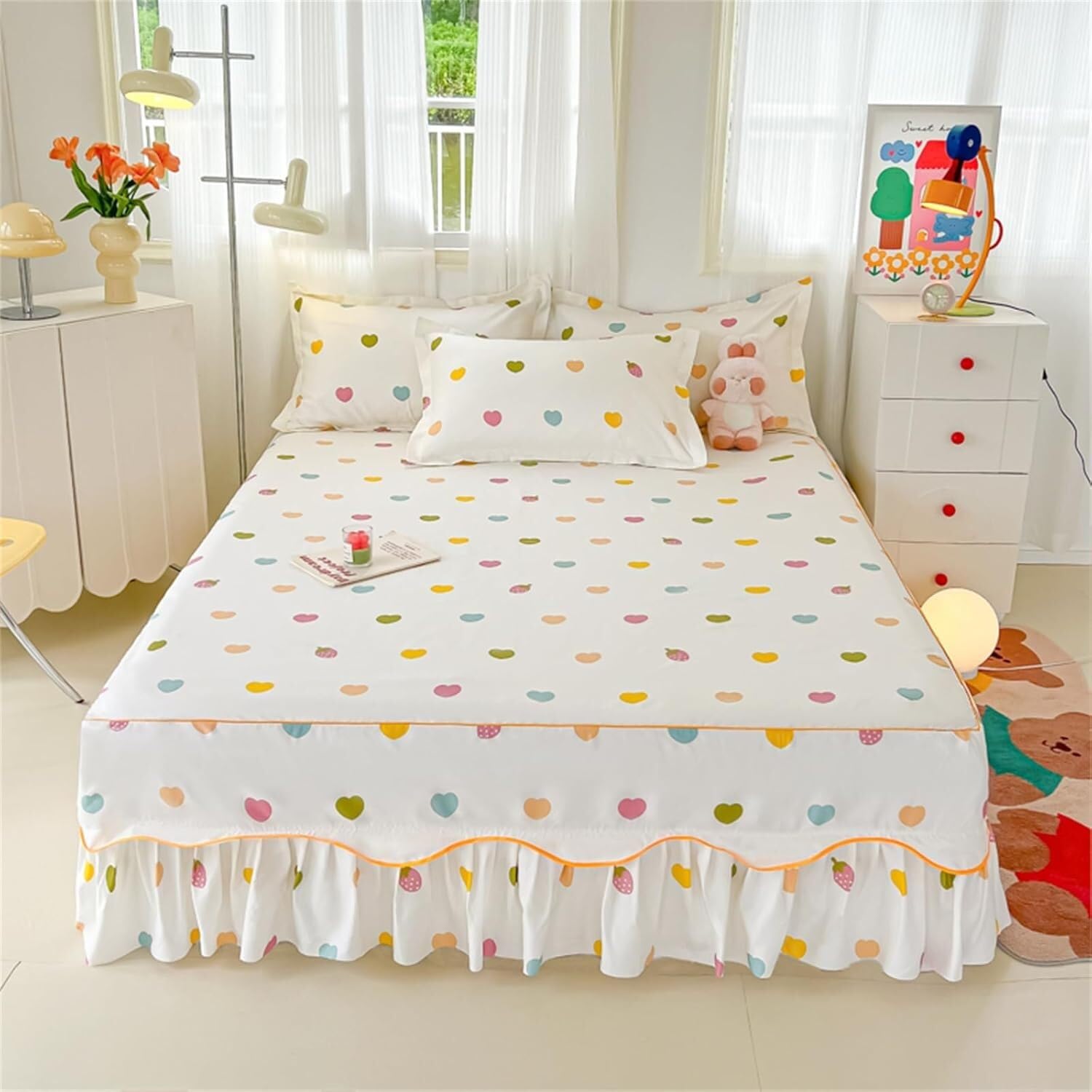 Drap-housse avec jupe de lit 180x220cm en microfibre imprimée