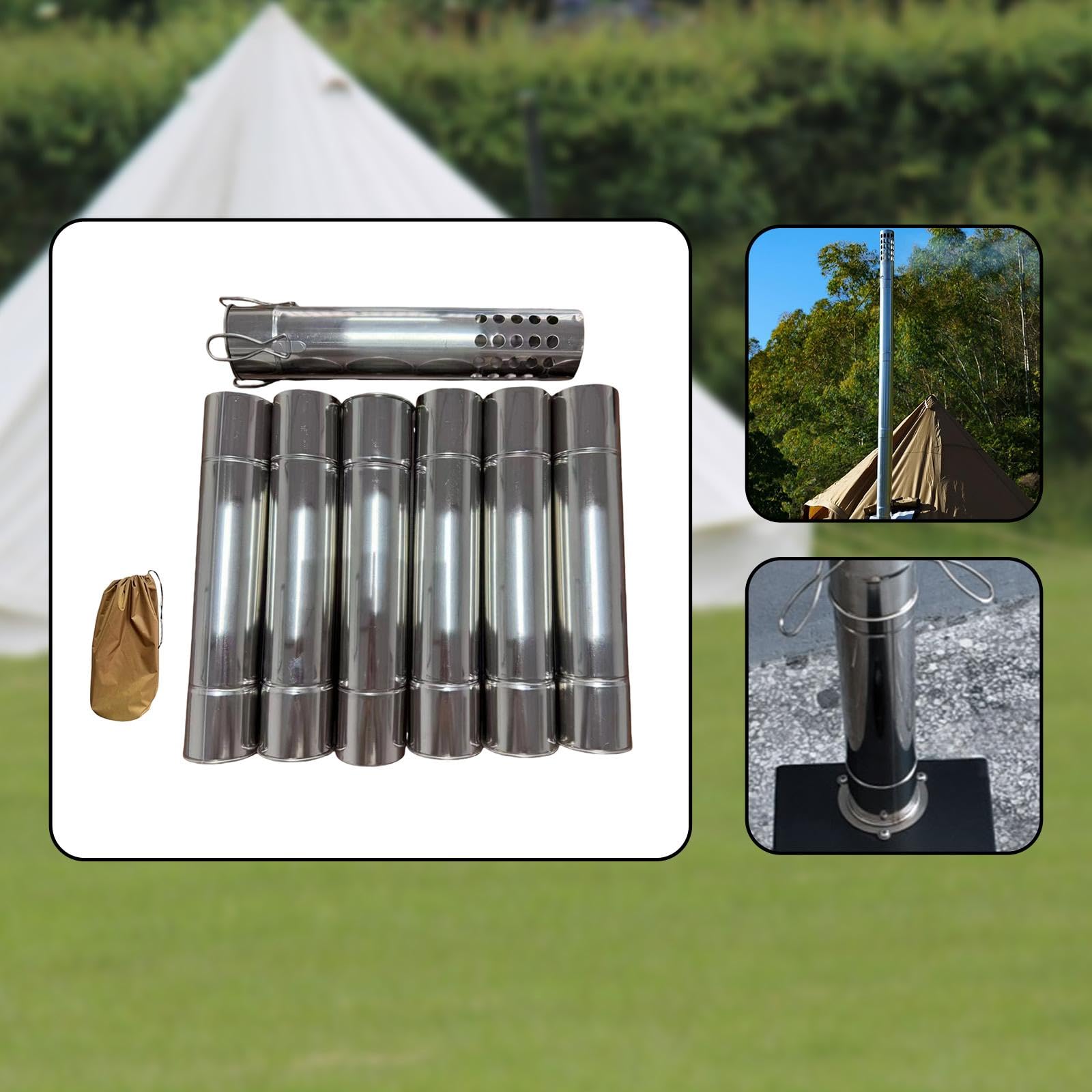 Perfeclan Camping-Ofenrohre, 7-teiliges gerades Verlängerungs-Schornsteinrohr, Zeltofen-Schornsteinrohre für Grill, Eisangeln, Winter