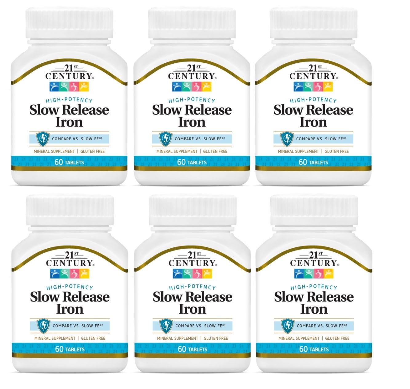 Slow Release Iron Tablets - 60 ct, Pack of 6 - Packaging May Vary