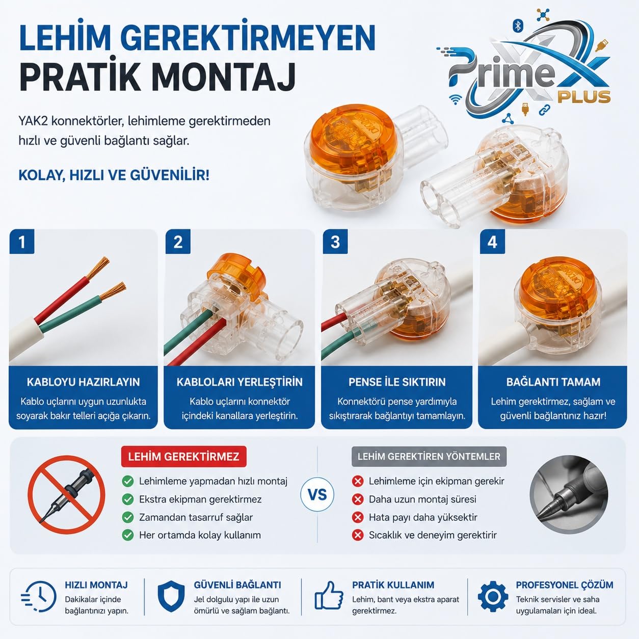 PrimeX PX-YK2 Yak2 100 Adet Yak2 Telefon Konnektör, Yak K2 Konnektör, Yak2 Kannektör, Yak K2 Boncuk