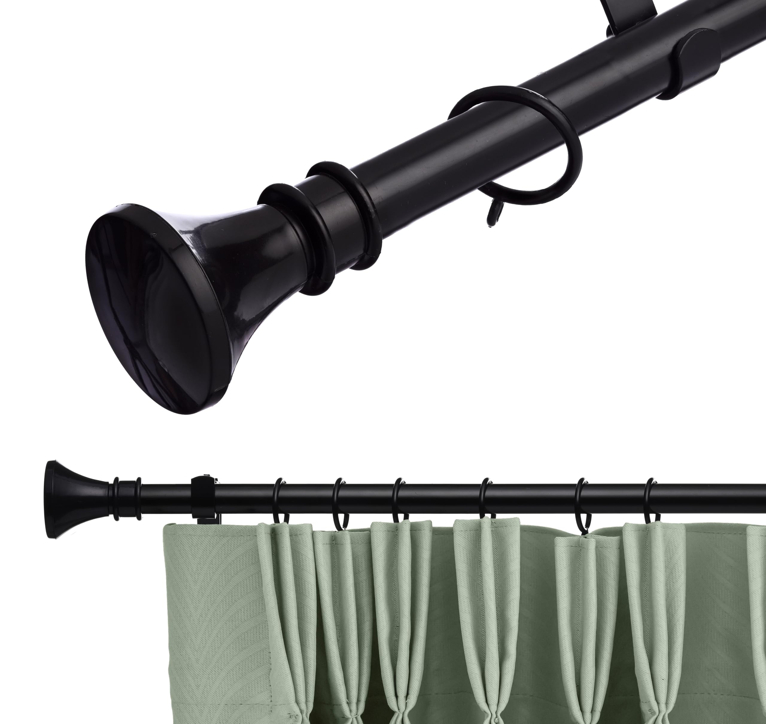 Lister Cartwright Black (Bell) 19 Mm Extendable Metal Curtain Pole Rods - Black (Bell Finials, 120-210 Cm)