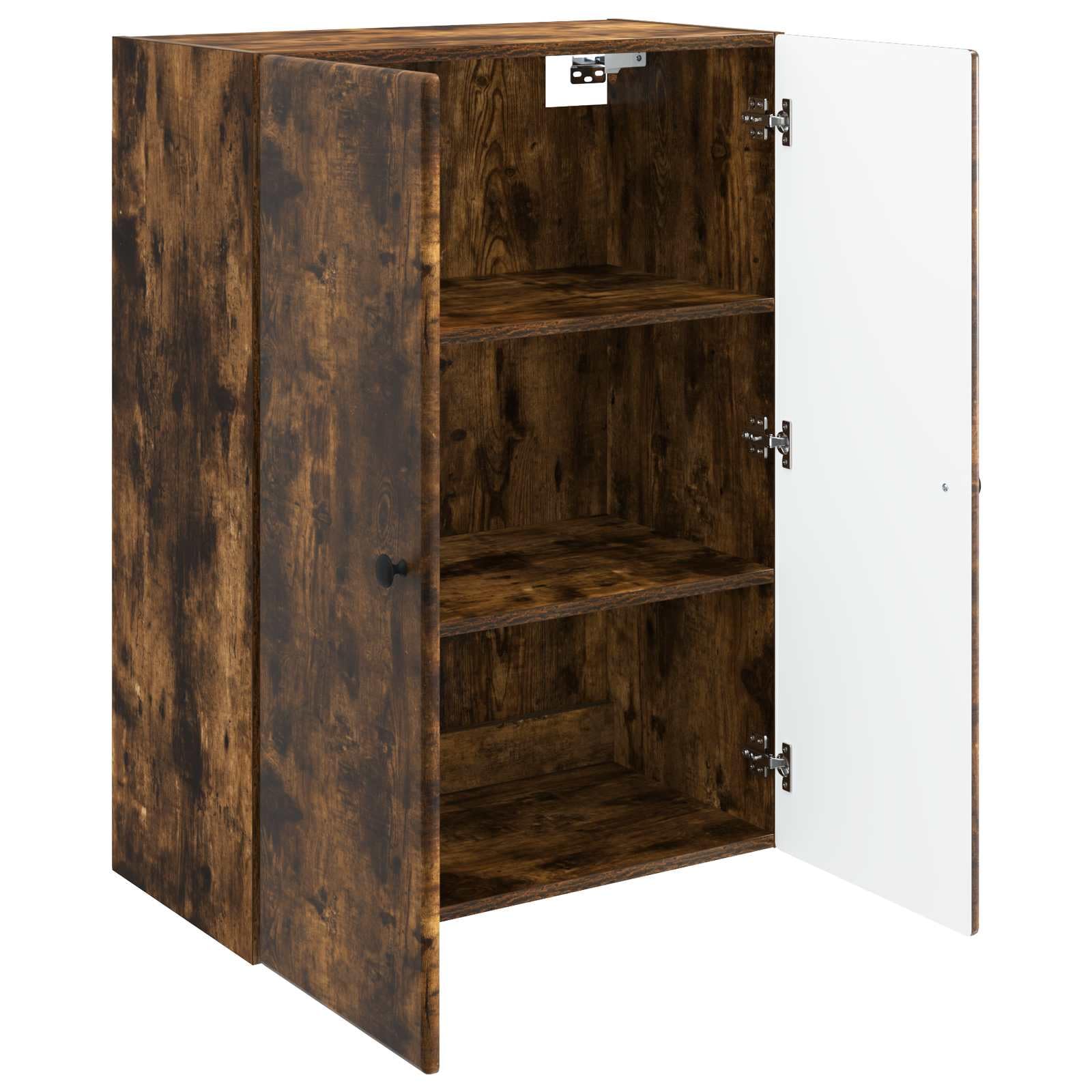 Armadio portaoggetti da parete in rovere affumicato, 66 x 34,5 x 90 cm, con 2 ante e 2 ripiani, chiudibile, per ufficio, garage, cantina