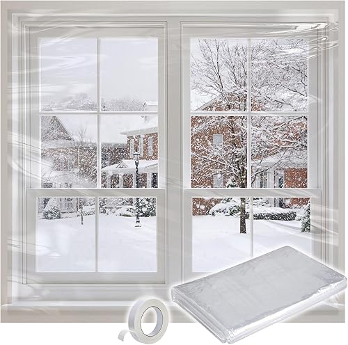 Kit de aislamiento de ventana para 5 ventanas de 3 x 5 pies, plástico para ventanas interiores para invierno, cubierta retráctil resistente a