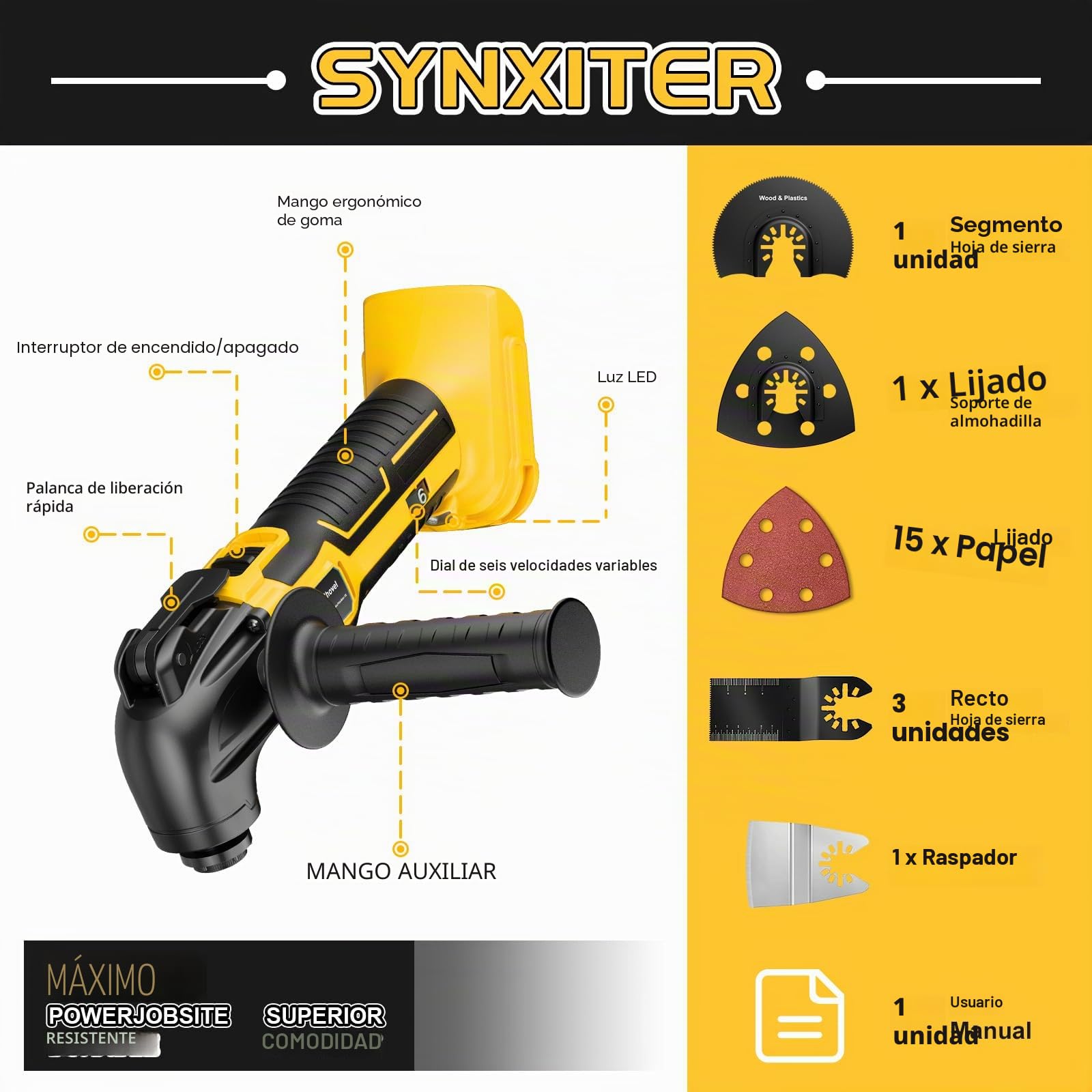 Herramienta Multifunción para Dewalt 20V XR Batería (Sin batería), Multiherramienta Oscilante Inalámbrica 6 Velocidades Ajustables Sierra Oscilante, Multitool para Quitar, Raspar, Cortar