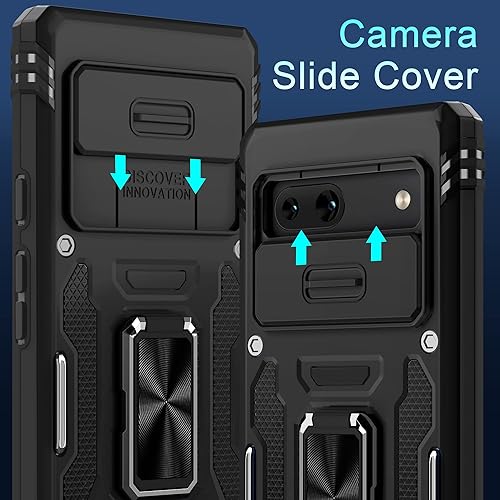 Miniatura 2 de DEERLAMN Funda para Pixel 7a, funda para Google Pixel 7a con cubierta deslizante para cámara + protector de pantalla (2 unidades), soporte de anillo