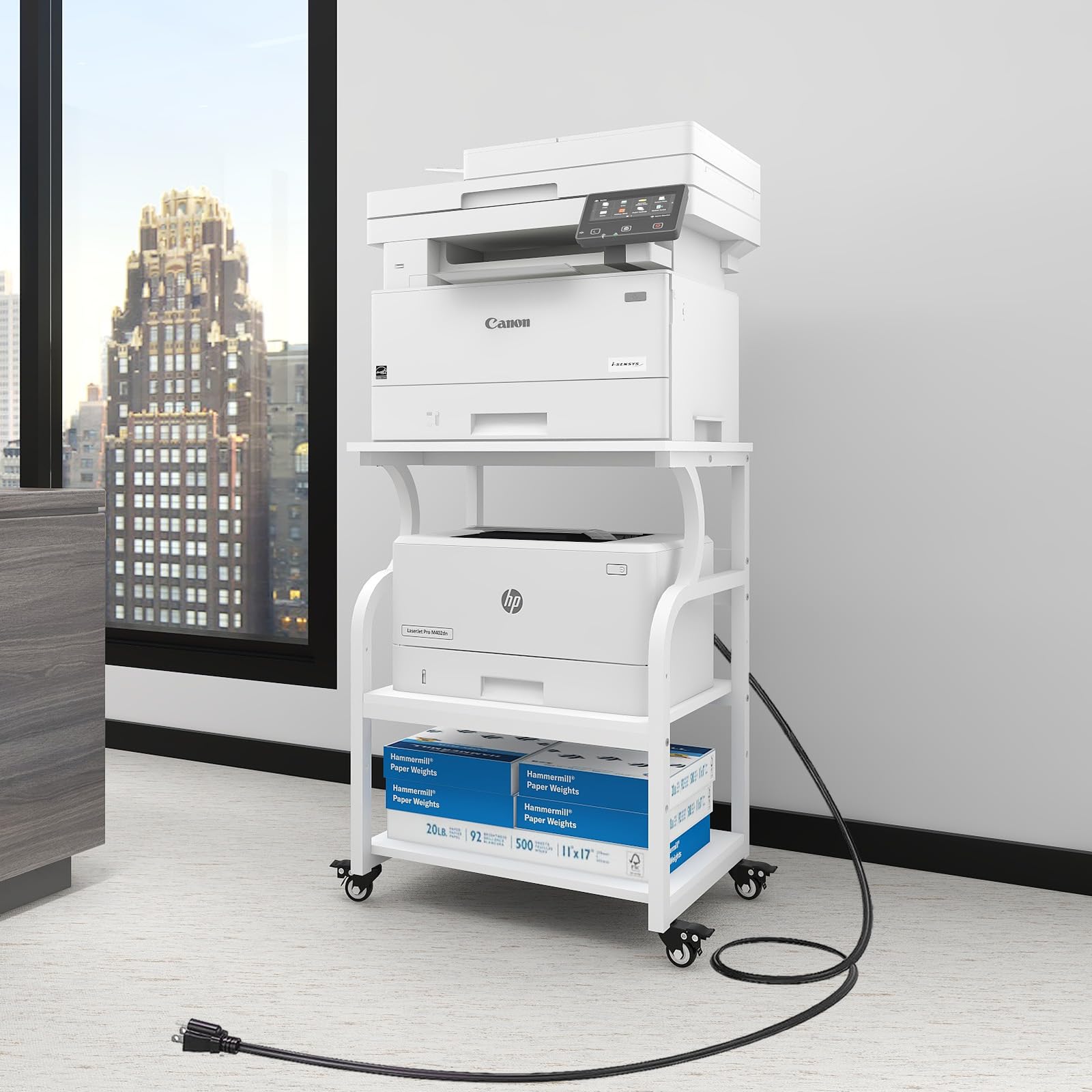 Natwind Large Printer Stand, 24''x20''x29'' Printer Table with Adjustable Storage Shelf, 3 Tier Rolling Cart with Wheels, Multifunctional Home Office Shelves for Heat Press, 3D Printer (White)