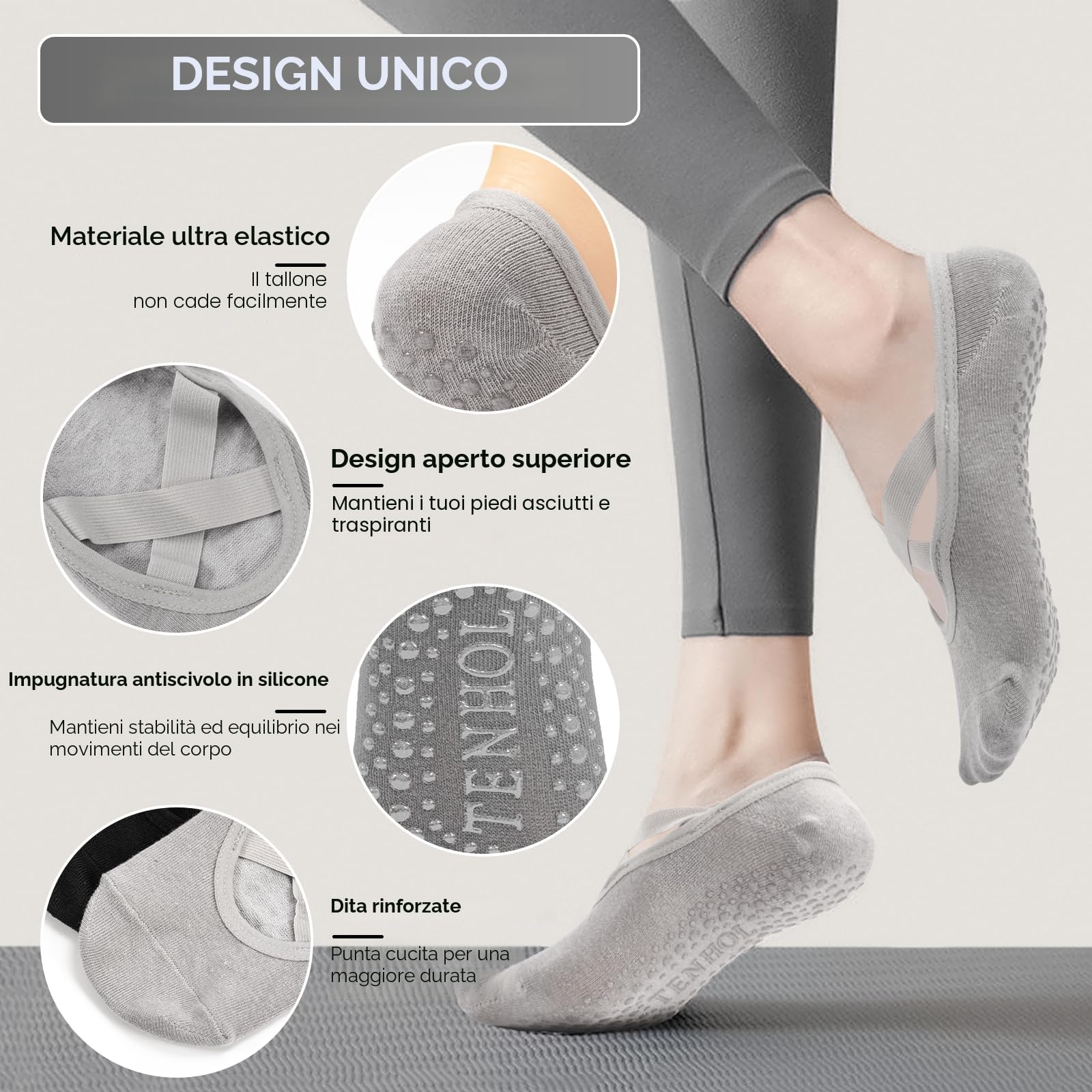 4 Paia Calzini Pilates Antiscivolo Donna,Yoga Calze Antiscivolo Donna, Calze Pilates per Pilates,Yoga, Balletto,Sport, Danza,35-40