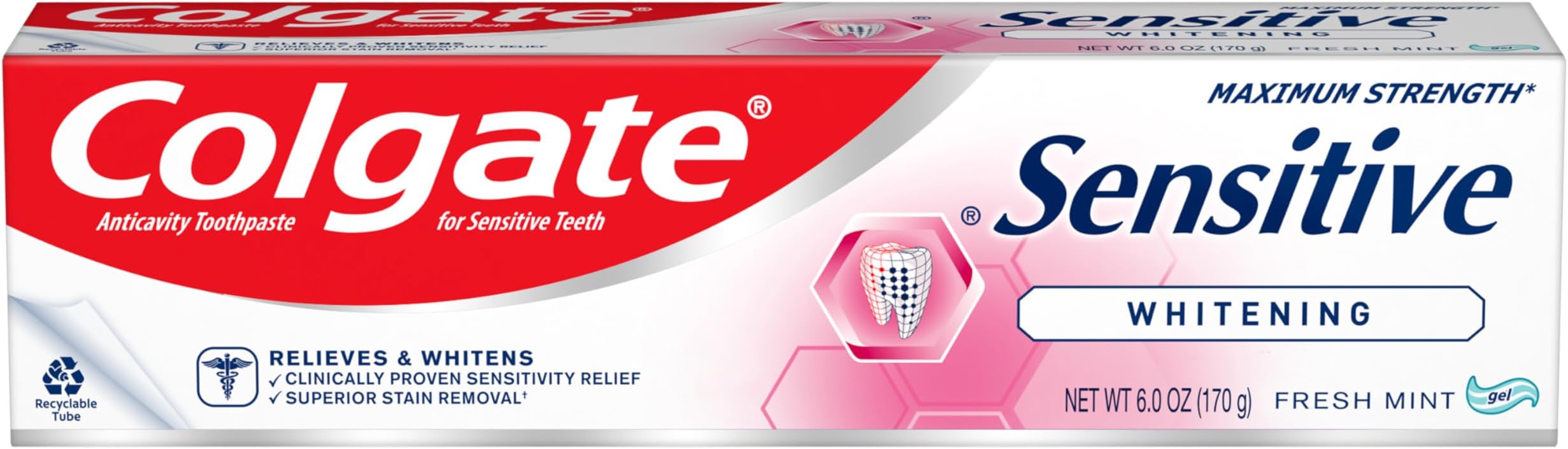 Colgate Sensitive Maximum Strength Sensitive Toothpaste, Plus Whitening and Fresh Stripe, 6 oz