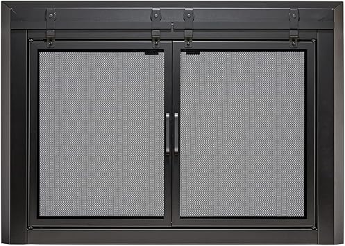 UniFlame - Gregory - Cabinet-Style Fireplace Doors with Smoke Tempered Glass Color Black, Size Small - Fits Opening 30in to 37in W x 22.5in to 29.5in H