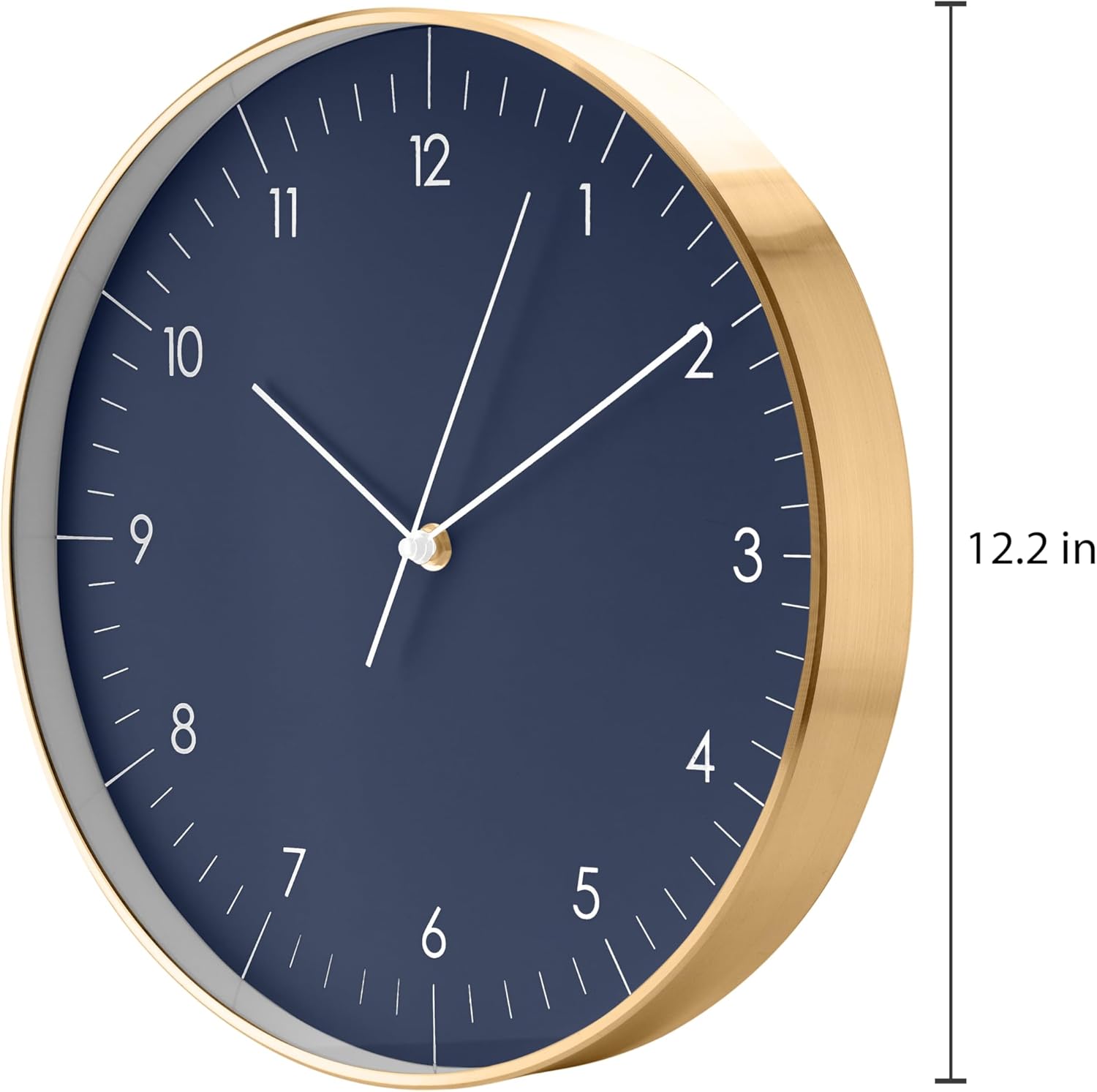 LUUK LIFESTYLE Modern Wall Clock with Silent Quartz Movement, Stylish & Functional, Decoration for Living Room, 12 inch, in Dark Blue & Gold