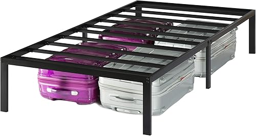 Miniatura 3 de Olee Sleep Marco de cama Dura de 14 pulgadas con pizarra de acero metálico, tamaño matrimonial, color negro