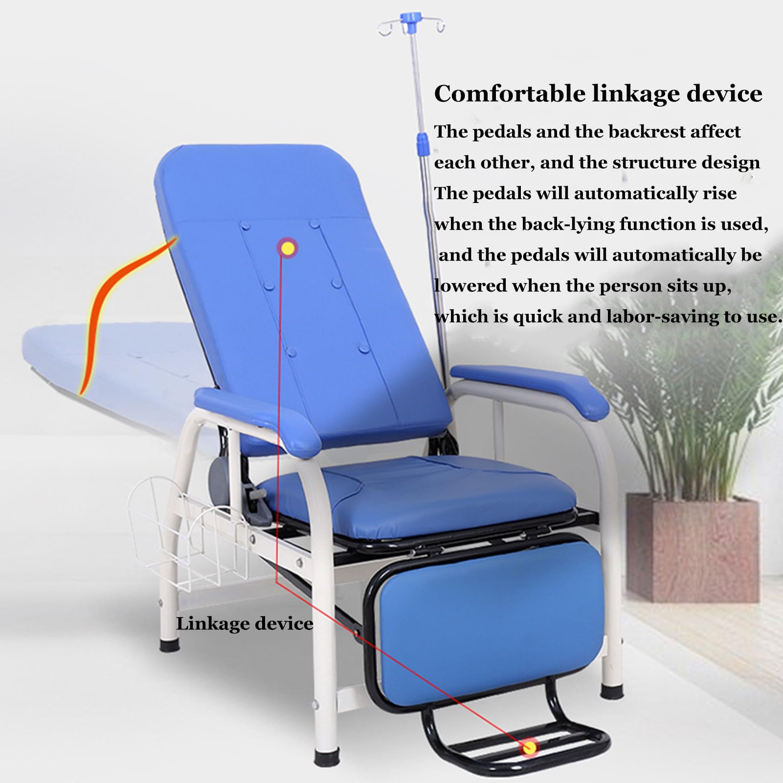 Sedia per procedure mediche con braccioli regolabili e reclinazione completa per un comodo prelievo di sangue in ambienti clinici e di laboratorio
