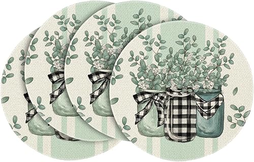 Miniatura 8 de Artoid Mode Juego de 4 manteles individuales de primavera a cuadros de eucalipto de búfalo de 12 x 18 pulgadas para decoración de fiestas, cocina,