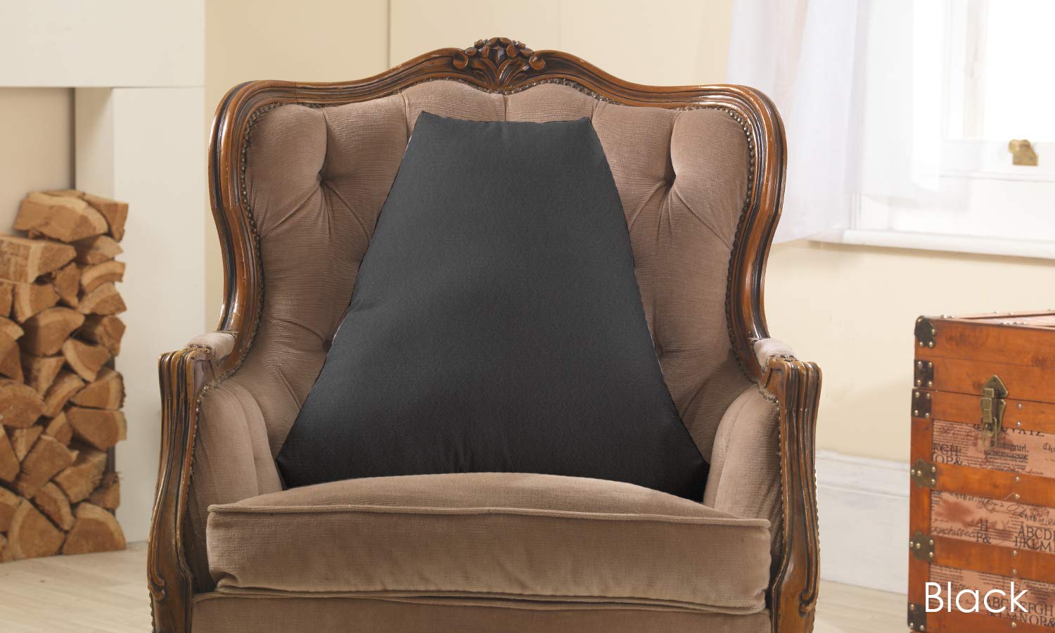 Lancashire Textiles Black Limited Manufacturers Of Quilts, Pillows And Homewares | Soft Suede Magnetic Therapy Lumbar Support Triangle Cushion (Black)