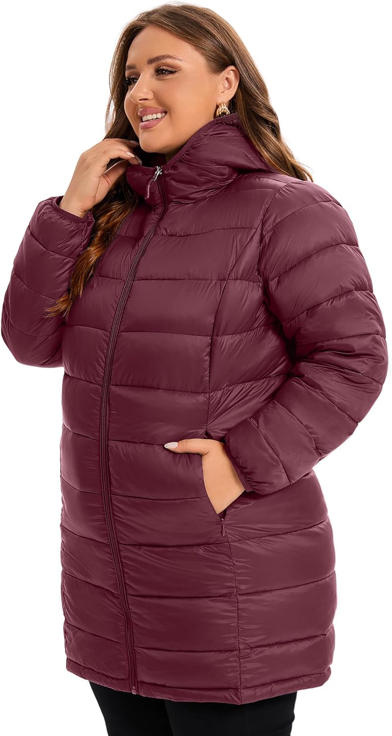 ANOTHER CHOICE Plus Size Packable Puffer Jacket for Women, Lightweight Quilted Puffer Coat with Hood - Image 2