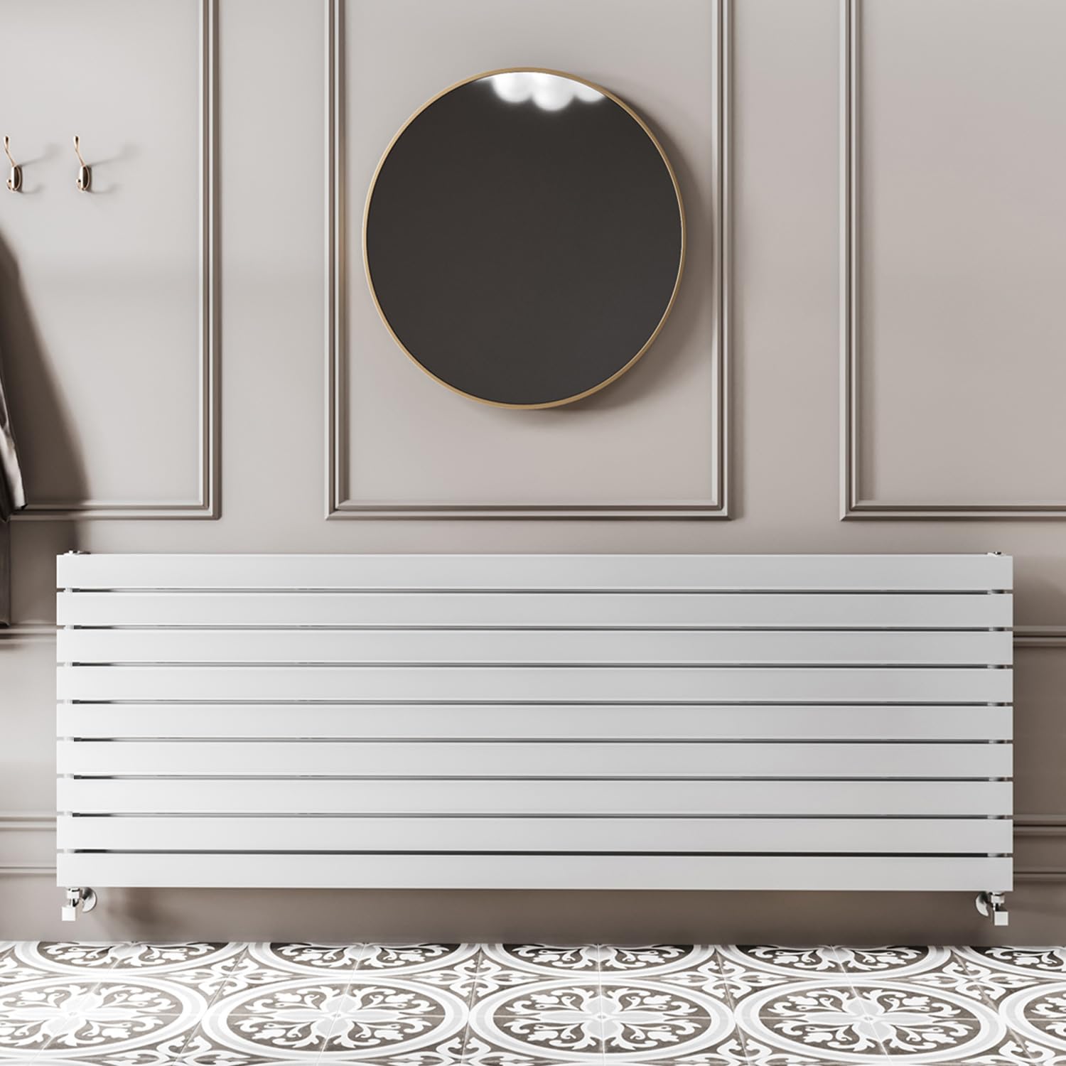 Go Bathrooms Pinta 610 x 1800mm Horizontal Radiator White Flat Panel Single Column Wall Mounted Designer White Radiator Central Heating Includes Brackets — image 1