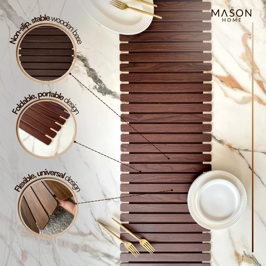 MASON HOME Elm Foldable Table Runner - Dark Brown (6 Ft) | Dining Table - Desk - Couch - Bed | Home - Office - Pantry - Kitchen | Dinner - Drinks - Appetizer - Bowls - Cutlery | Mats - Cover - Runner 2