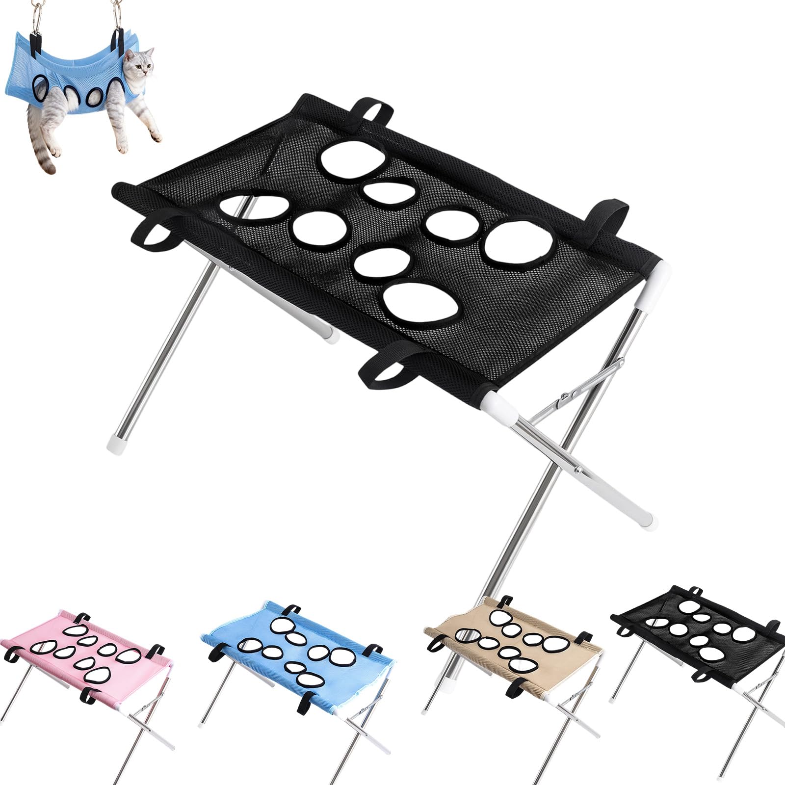 Dog Grooming Hammock with Stand, Dog Grooming Table, Stainless Steel Pet Groomings Stand, Stainless Steel Stands, Quick-Dry Mesh Hammock, Foldable Design For Cats Dogs Small Medium Large Breed (Black)