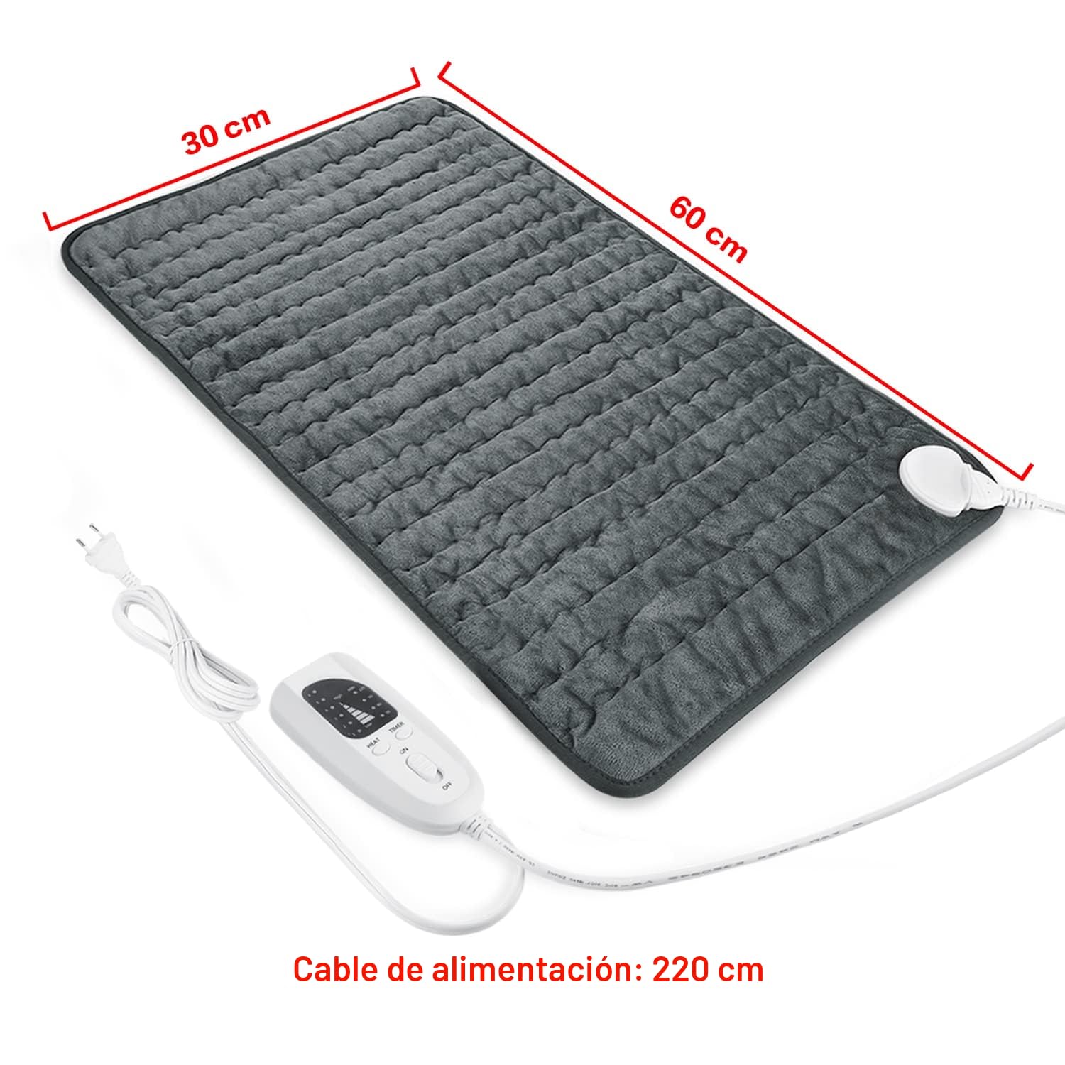 Manta Electrica Lumbar, Manta eléctrica para espalda, cuello, hombros y vientre con función de apagado automático, Franela Suave Gris Oscuro, 30 X 60 cm