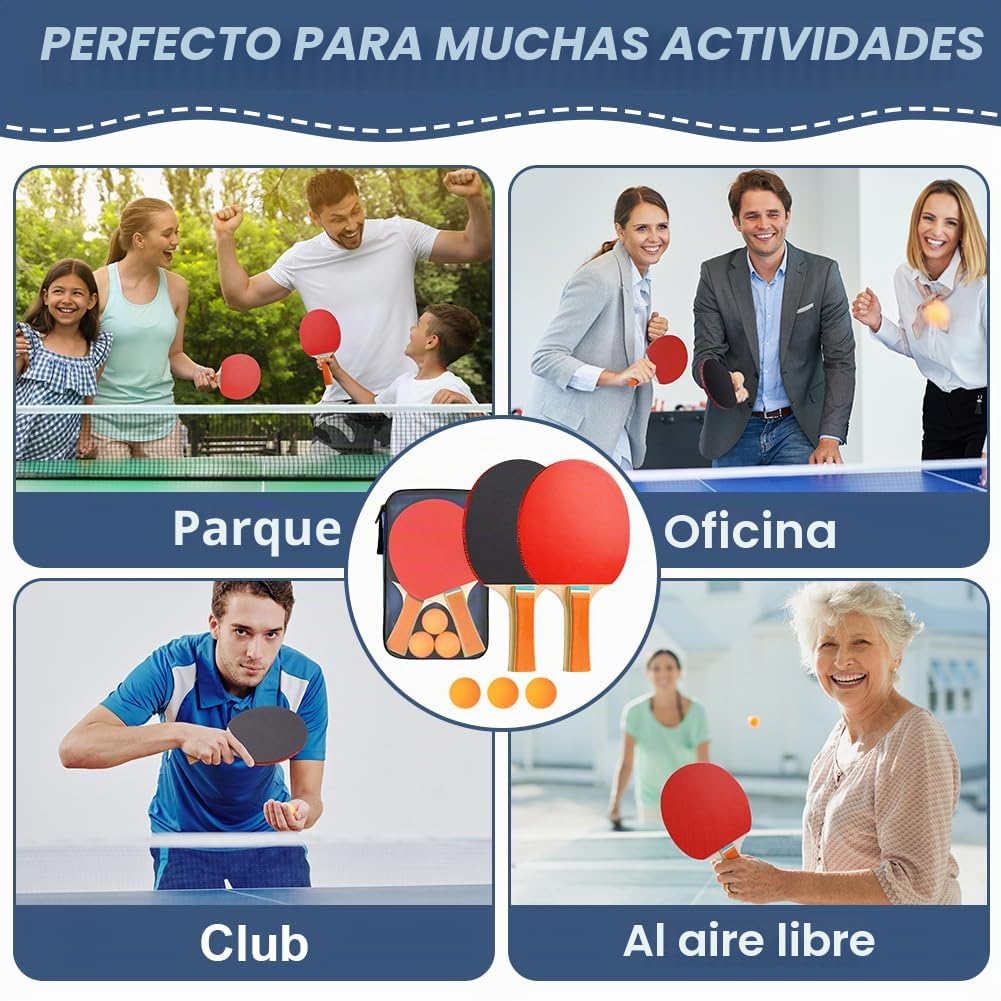 flintronic Raqueta de Tenis de Mesa, Set de Ping Pong Portátil con 2 Raquetas de Ping Pong Profesional, 3 Pelotas de Tenis de Mesa, para Juegos de Interior y Exterior