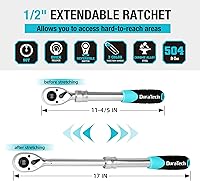 Vista 2 de DURATECH Trinquete de accionamiento extensible de 1/2 pulgadas, llave de trinquete reversible de 90 dientes con liberación rápida con mango