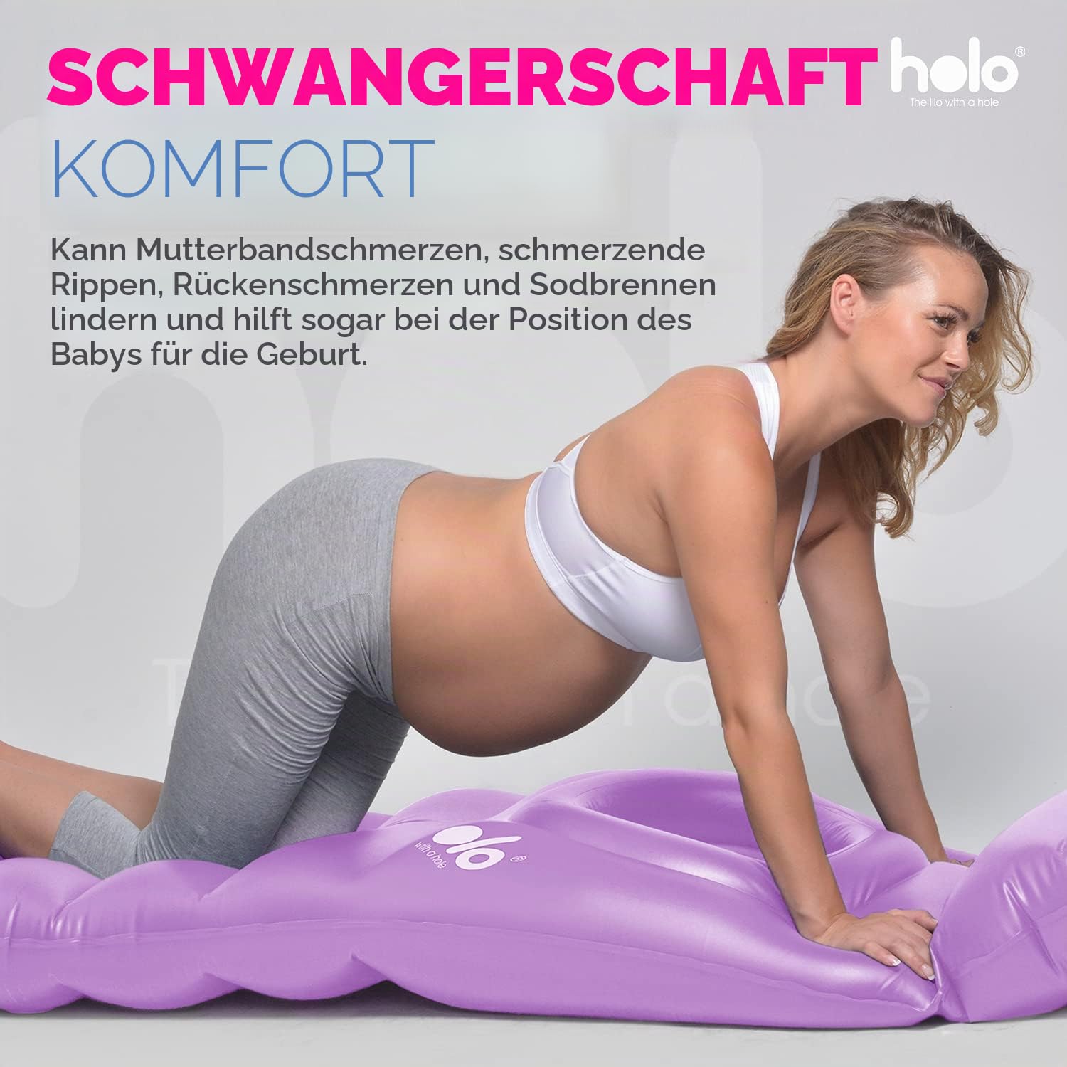 Holo Das Original Aufblasbares Schwangerschaftskissen mit einem Loch für Ihren Bauch Verwendung an Land und Wasser, für PGP/SPD-Entlastung, Yoga, Schlaf, Massage und Entspannung am Bauch - Babymoon