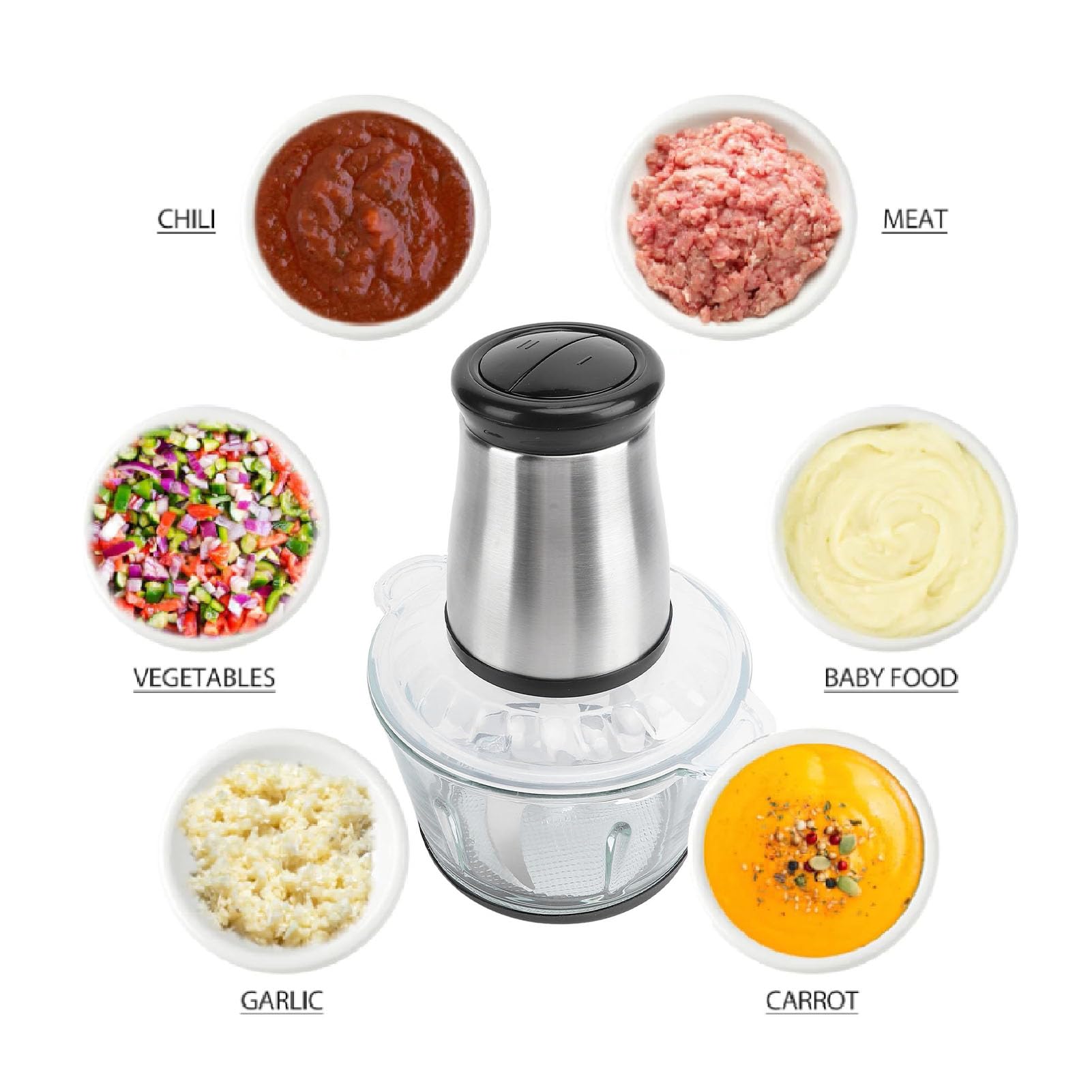 200W 2L Mini Robot da Cucina Mini Food Caramine per Alimenti Multifunzionali per Alimenti per Bambini, Carne, Cipolla, Verdure, Noci