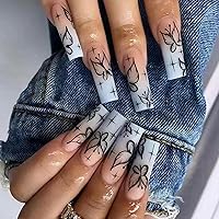 Vista 12 de Uñas postizas de longitud media, uñas postizas acrílicas artificiales para mujer, 24 piezas de cobertura completa, reutilizables, diseño de flores