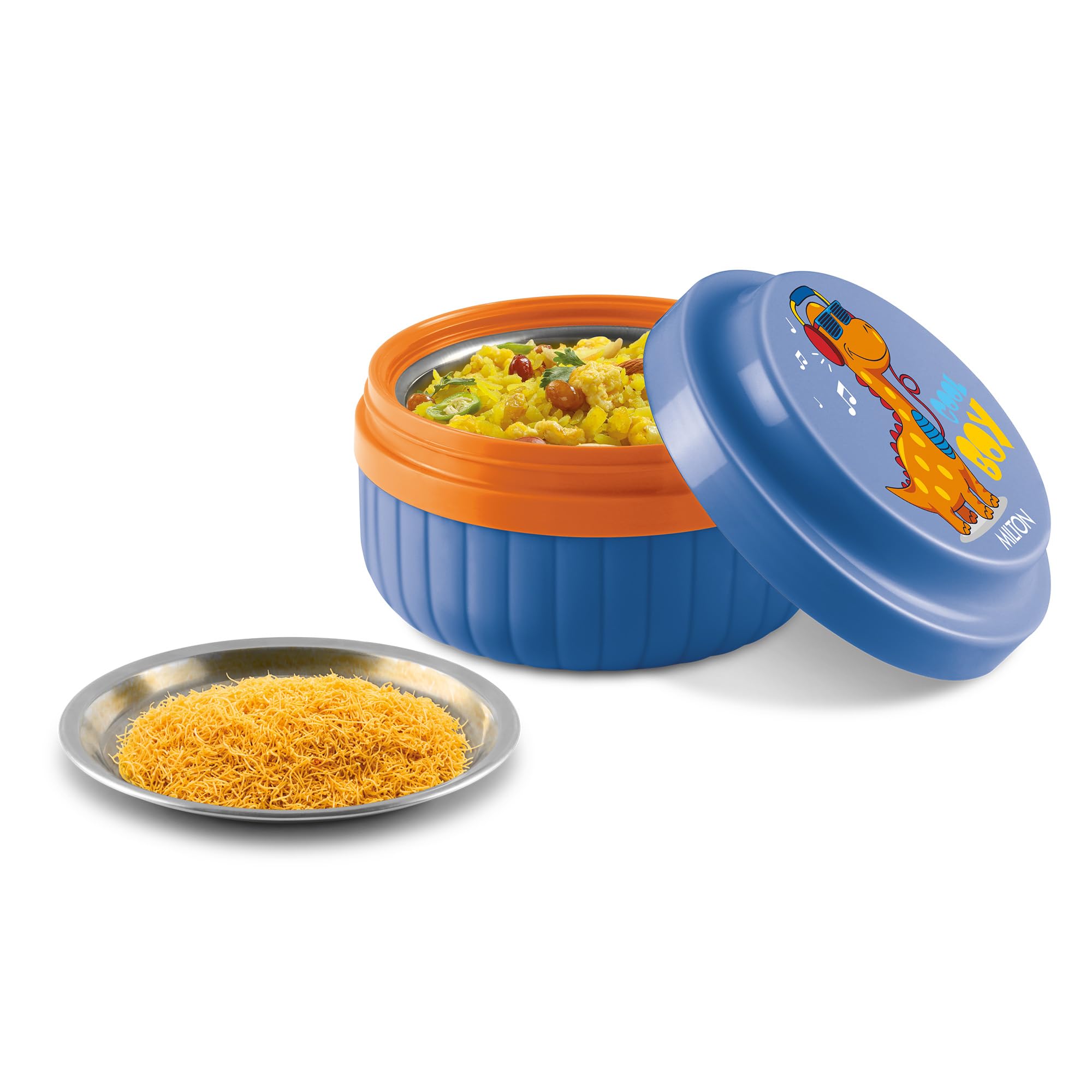 MILTON Bestie Tiffin Big Plastic Insulated Tiffin Box with Steel Partition Plate, 315 ml, Dark Blue (Cool Boy Print)| BPA Free | Food Grade | PU Insulated | Kids Lunch Box (B0D8BNSVKN) Amazon Price History, Amazon Price Tracker