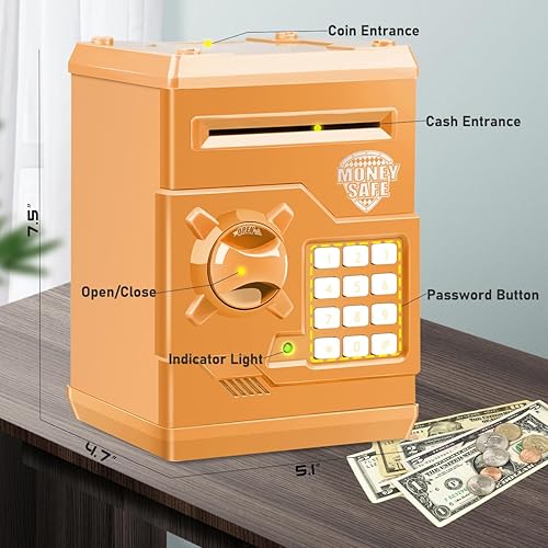 Miniatura 2 de Alcancía para niños y niñas, caja de dinero segura para niños de 4, 5, 6, 7, 8, 9, 10 años, regalo de cumpleaños, caja de ahorro de dinero con