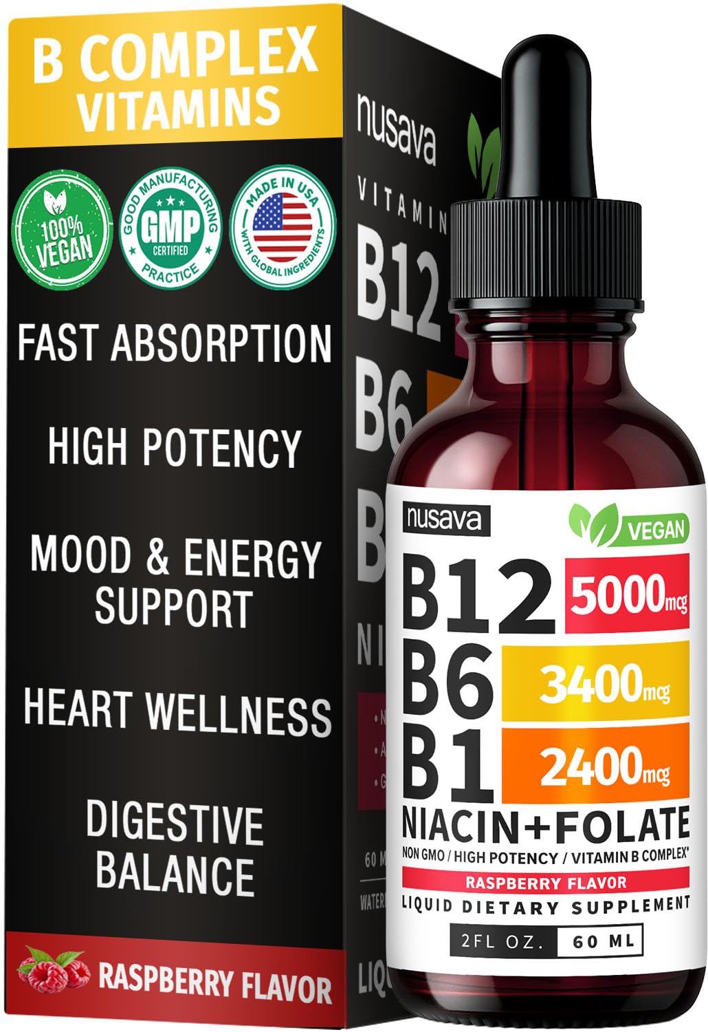 NUSAVA Vitamin B12 5000mcg with B6 & B1 Liquid Drops, Raspberry, Pack of 2 — Amazon image 12