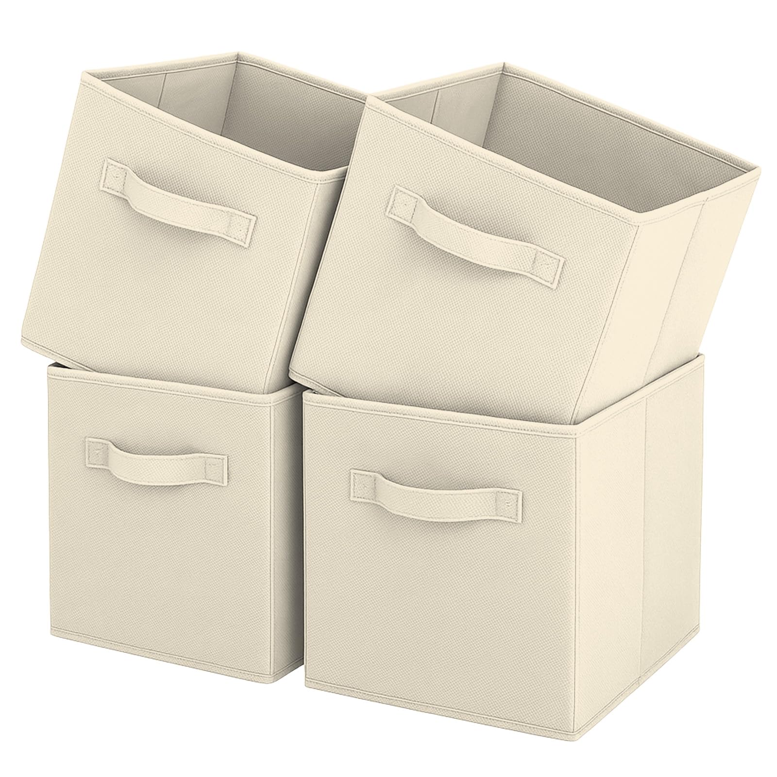 Pinkgarden Storage Box, Collapsible Fabric Storage Cube with Handles for Home, Kids Room, Closet and Toy Organization,Pack of 4, 33 x 33 x 33 cm, Beige