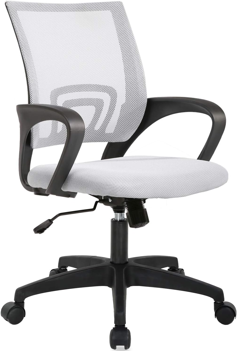 Ergonomic Office Chair | Mid-Back Swivel Desk Chair | Breathable Backrest & Lumbar Support | Adjustable Height | Sponge Seat | Rolling Wheels | White | for Adults & Women
