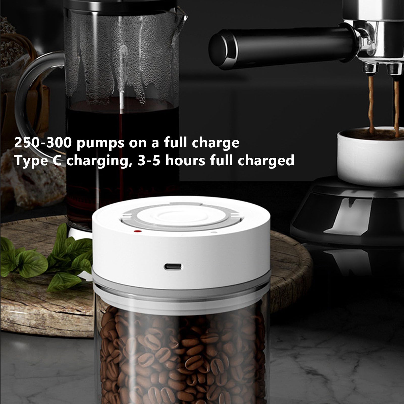 Asixxsix Automatischer Vakuum-Kaffee-Behälter, luftdicht verschlossener elektrischer Vakuum-Behälter, Kaffeebohnen Tee Trockenfrüchte Nüsse Aufbewahrungs-Organisator Eingebauter 500mAh